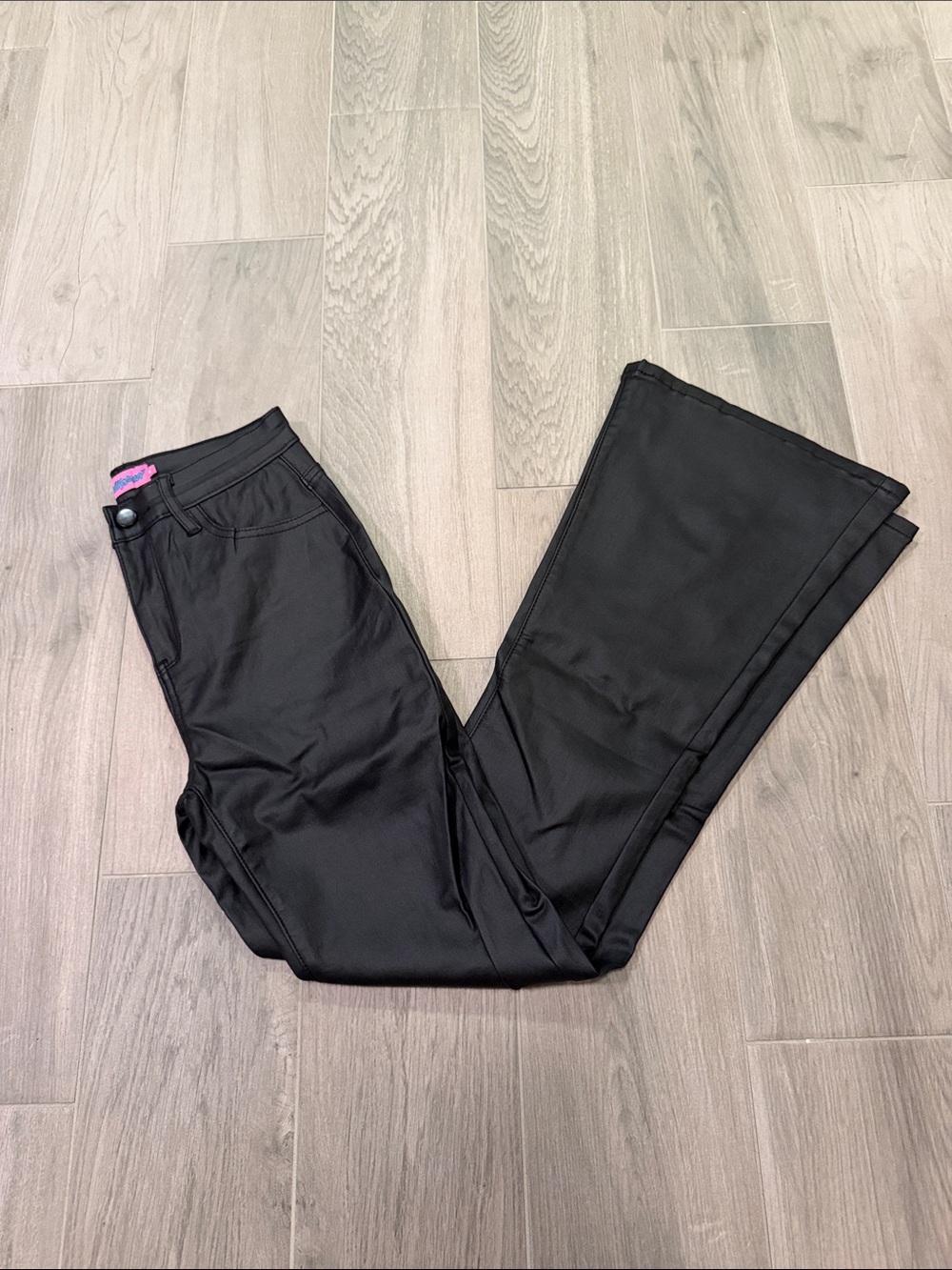 Edikted Woman’s Black Flair-Leg Leather Pants Size M